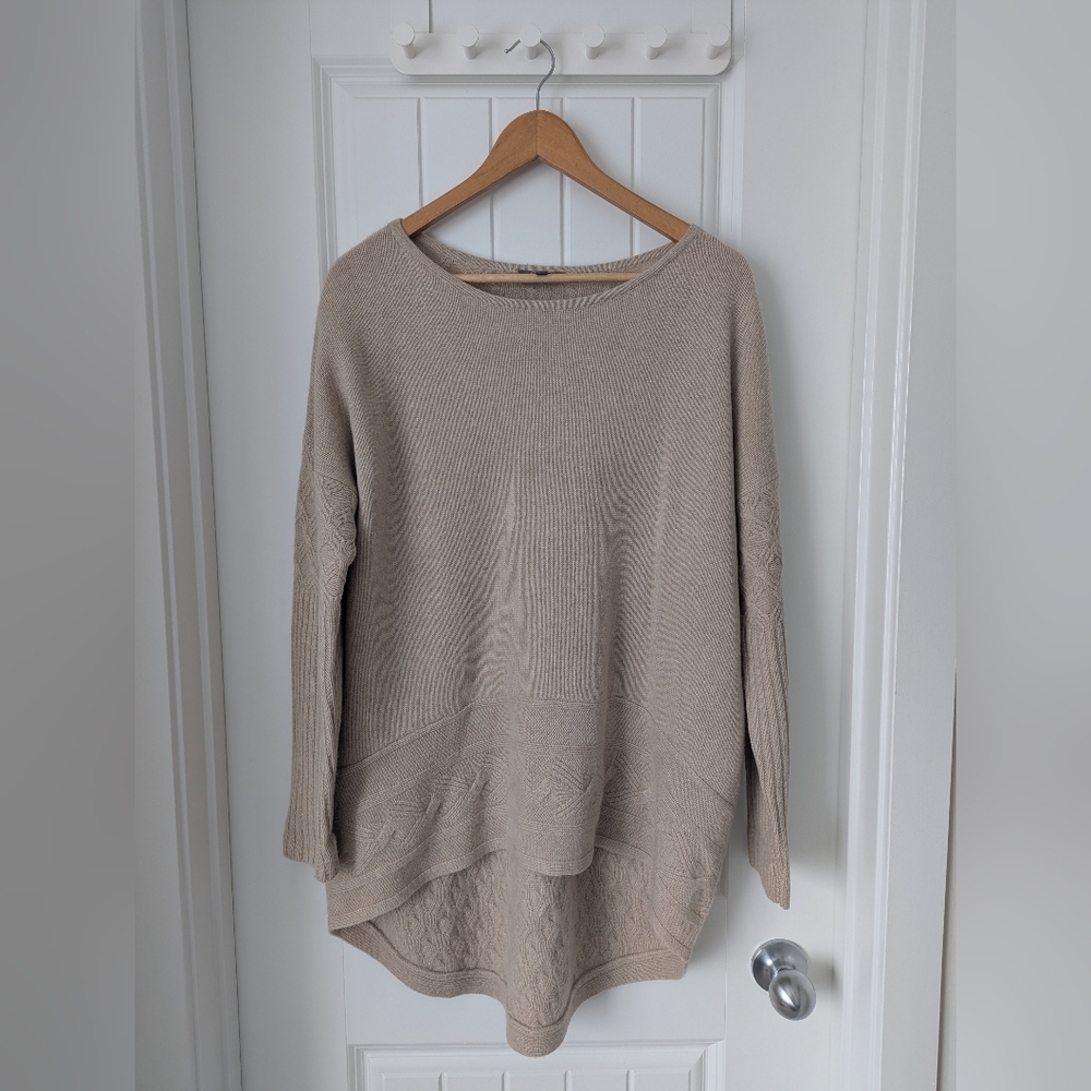 Neiman Marcus 100% Cashmere Cableknit Long Baggy Sweater Brown Tan Size Medium